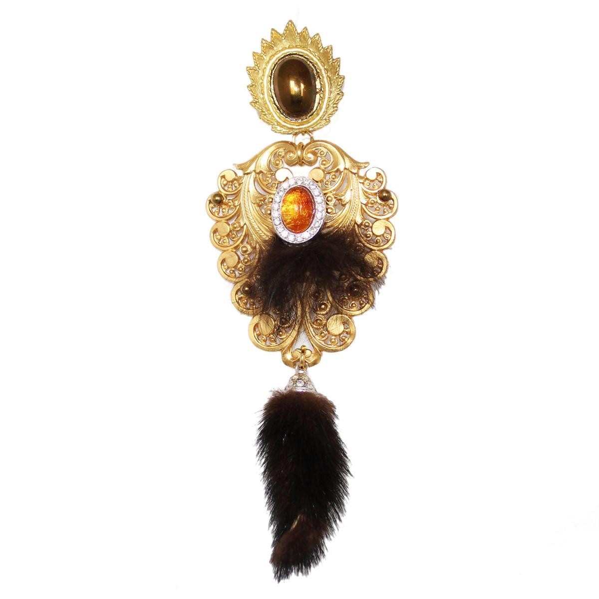 Women's Carlo Zini Golden Autumn Pendants with Mink Tails