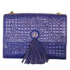 Gianni Versace Blue China Leather Baroque Bag