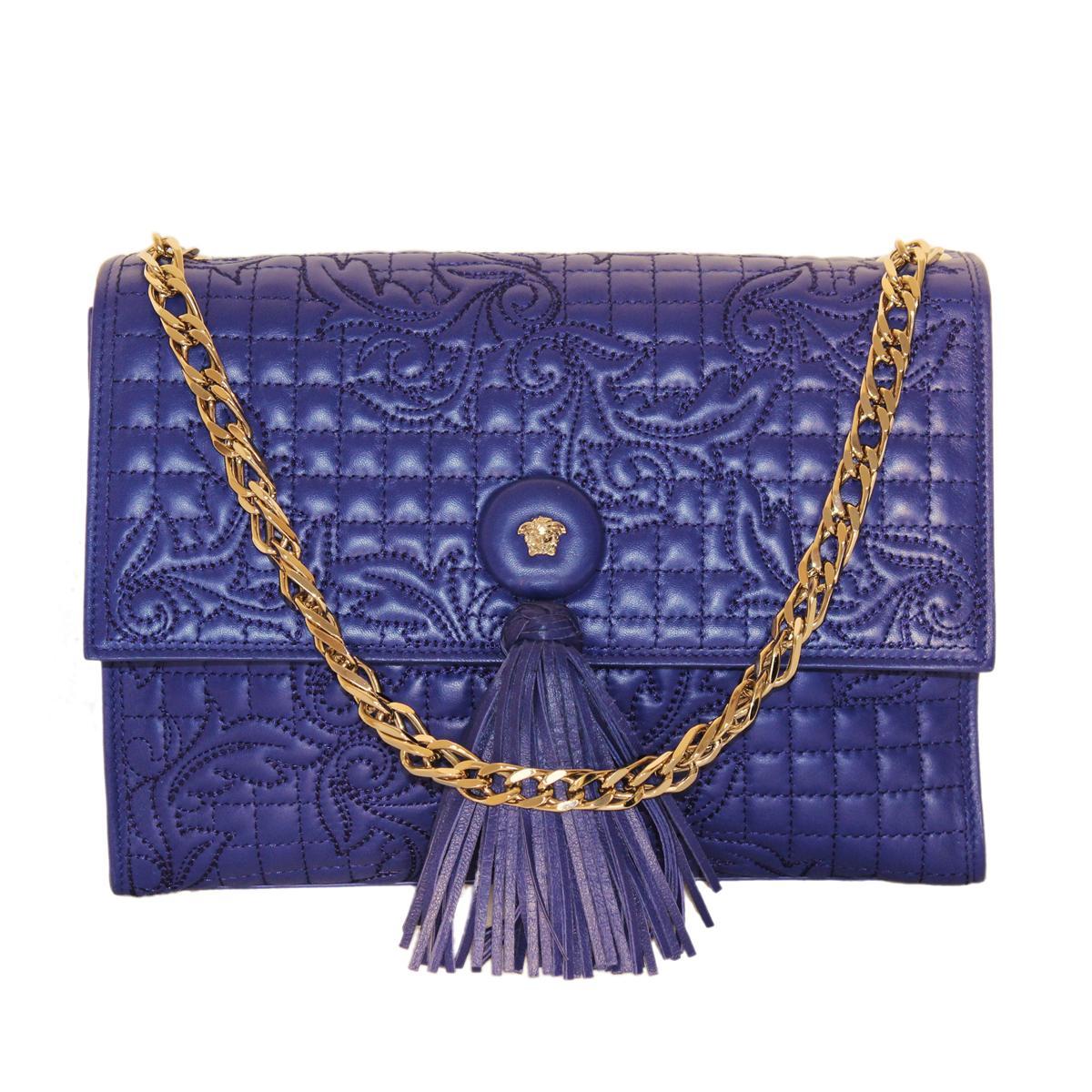 Gianni Versace Blue China Leather Baroque Bag