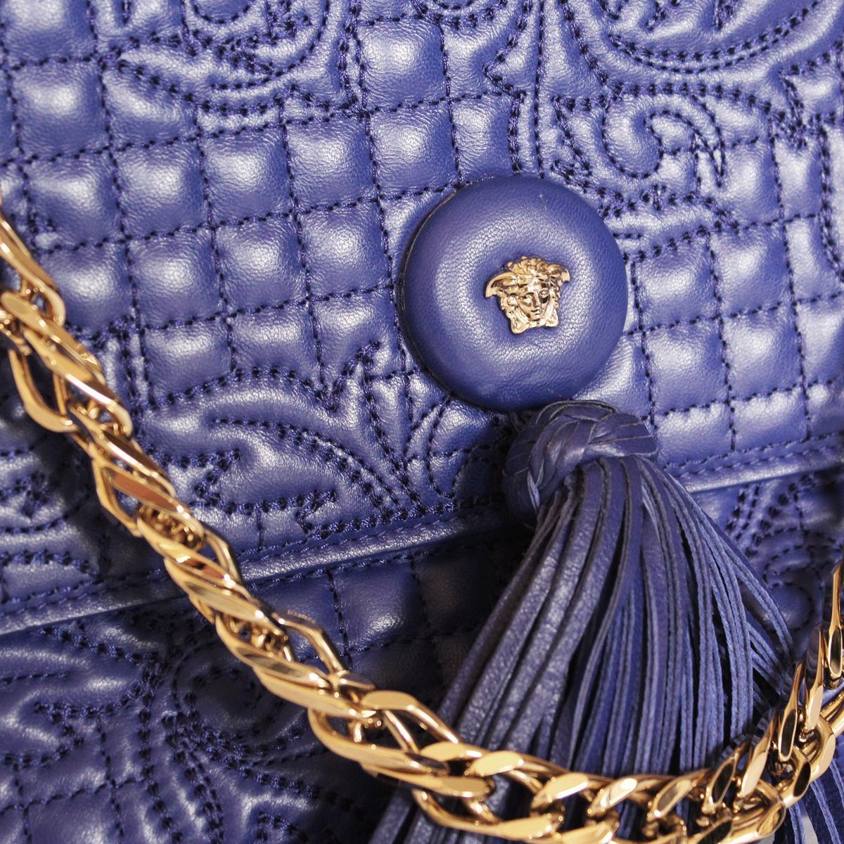 Gianni Versace Blue China Leather Baroque Bag In Excellent Condition In Gazzaniga (BG), IT