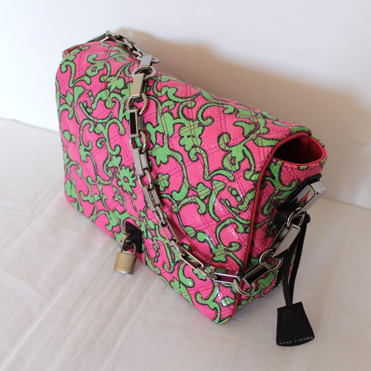 pink and green marc jacobs bag