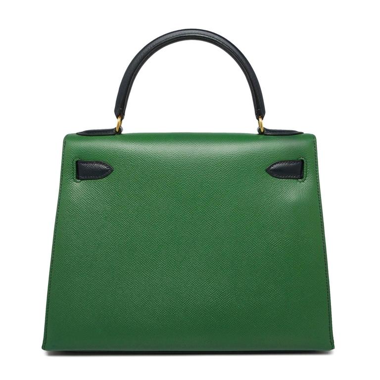 Hermes Kelly 28cm Bi Colour Vert Clair and Blue Indigo Courchevel Gold ...