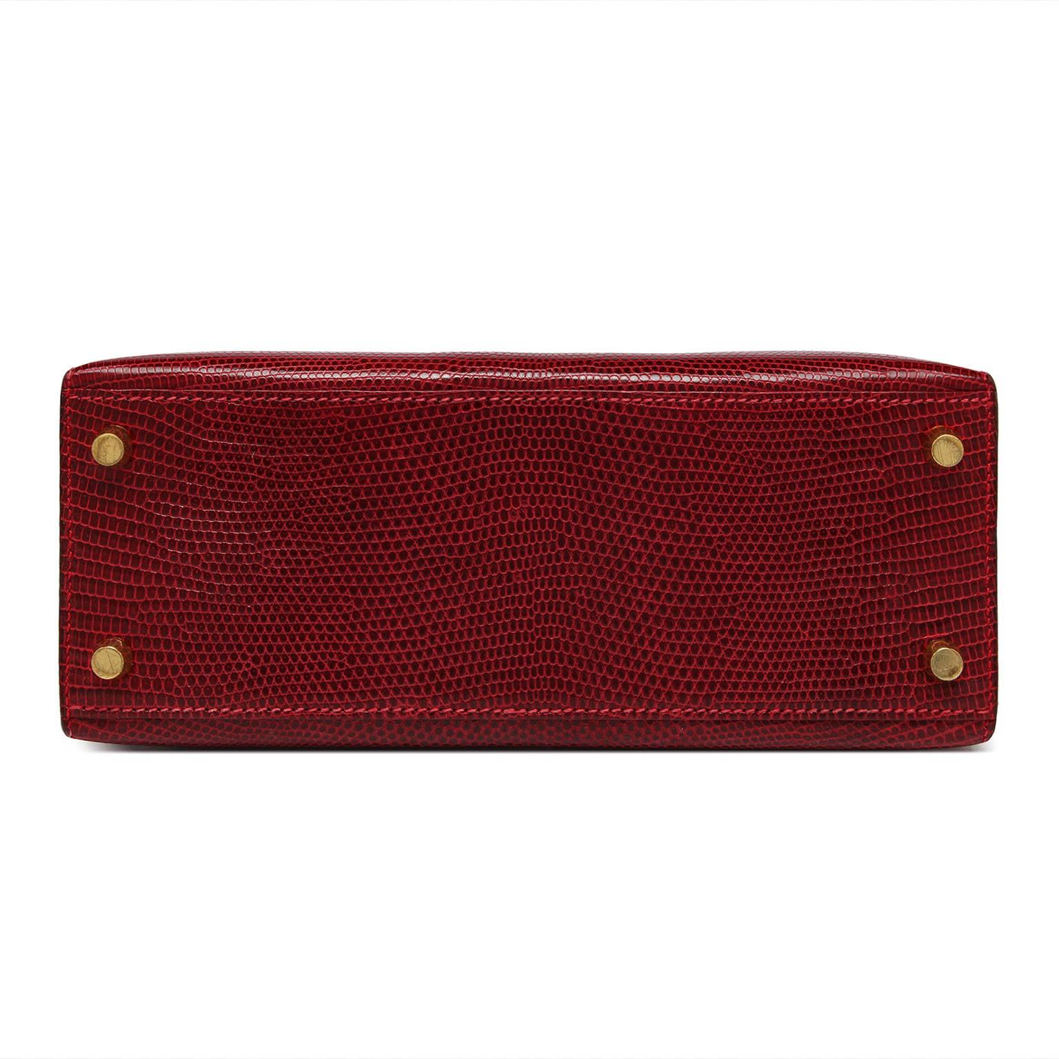 Hermes Kelly 25cm Bag Rouge Lizard Gold Hardware In Excellent Condition For Sale In London, GB