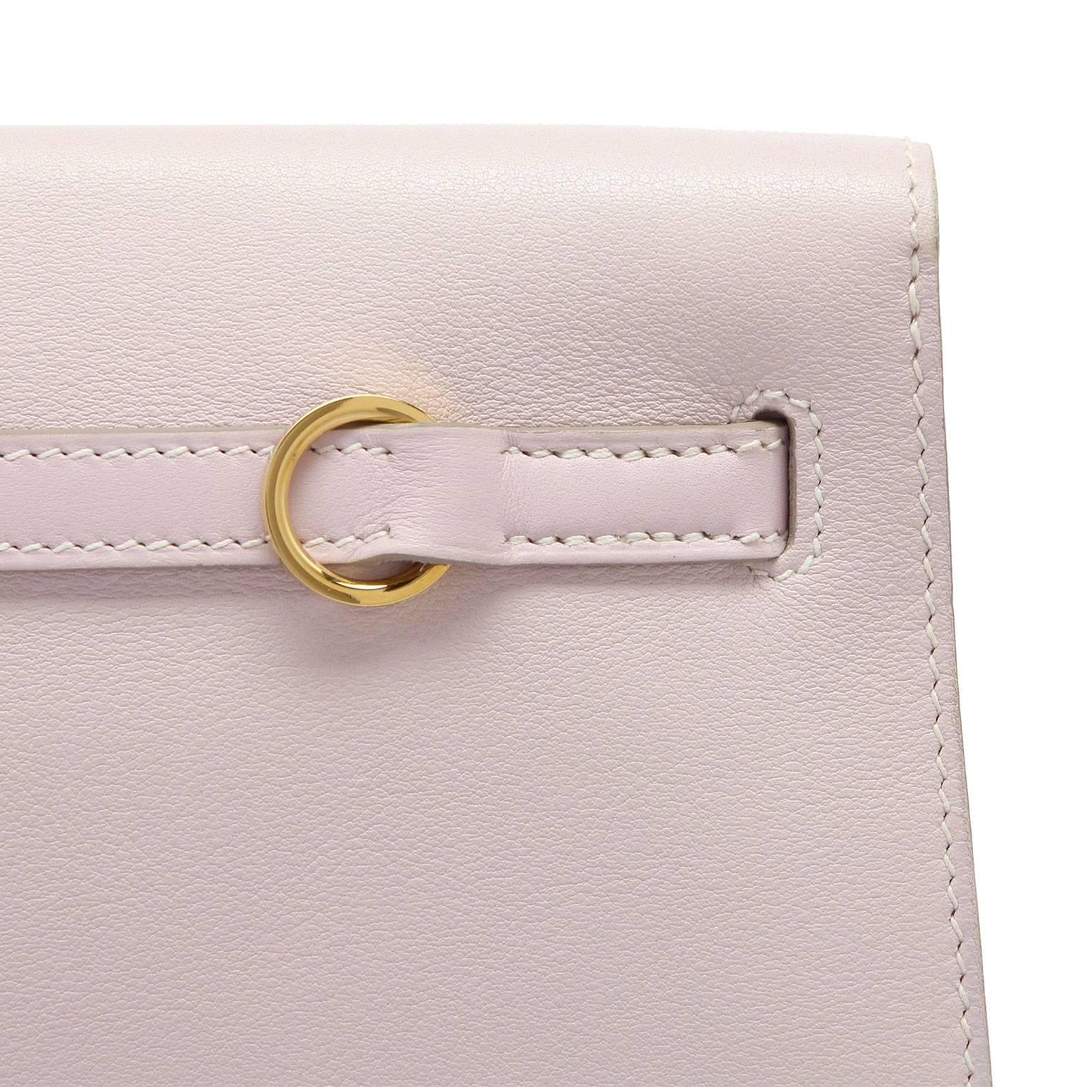 Hermes Kelly Danse Rose Dragee Swift Gold Hardware In Excellent Condition In London, GB