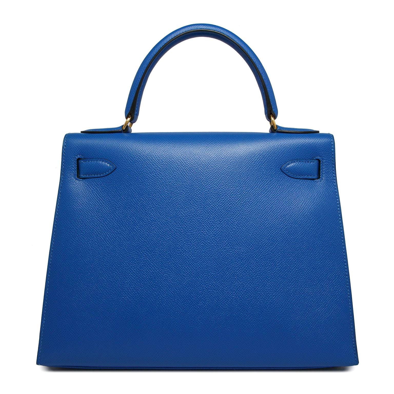 Hermes Kelly 28cm French Blue Courchevel Gold Hardware  In Excellent Condition For Sale In London, GB