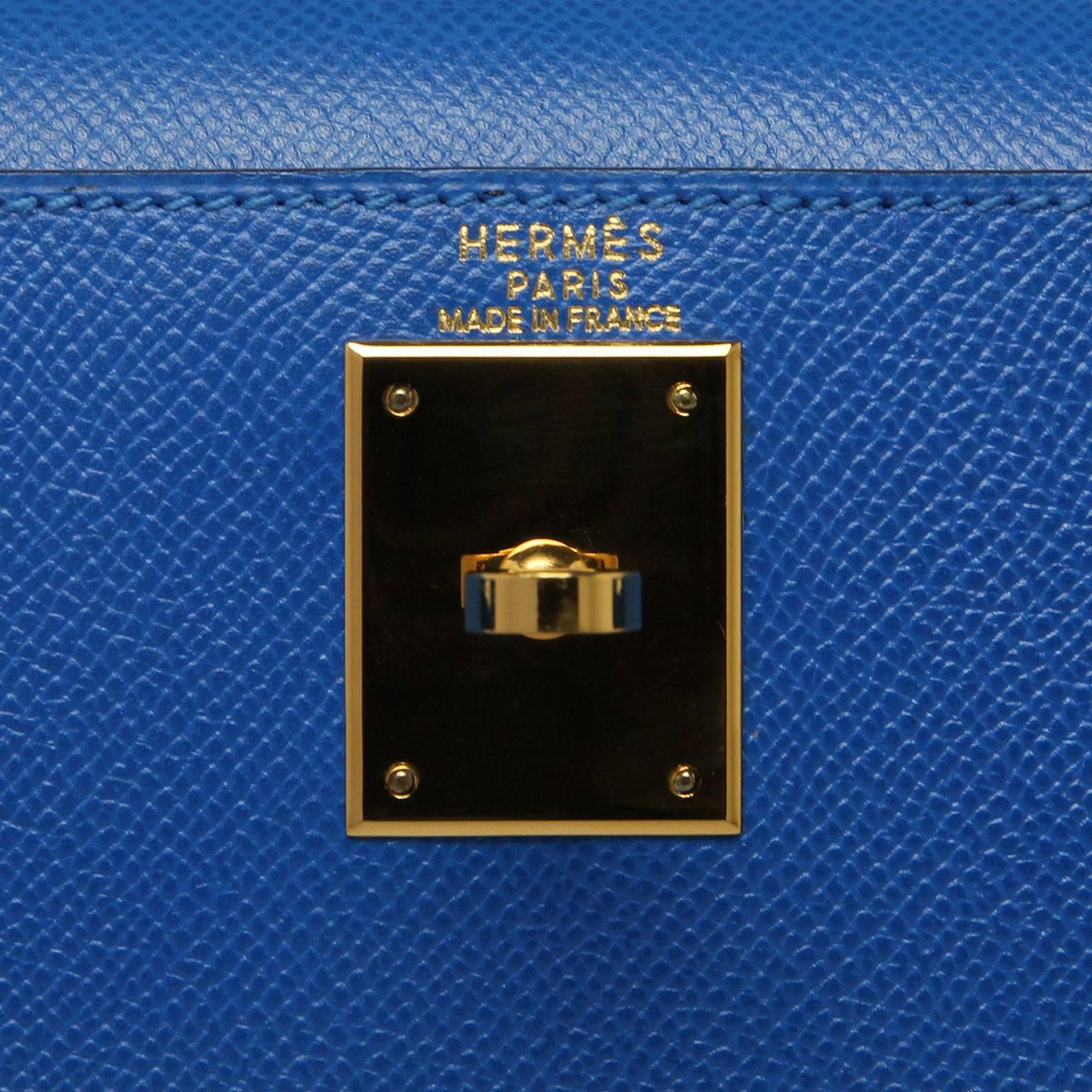 Hermes Kelly 28cm French Blue Courchevel Gold Hardware  For Sale 1