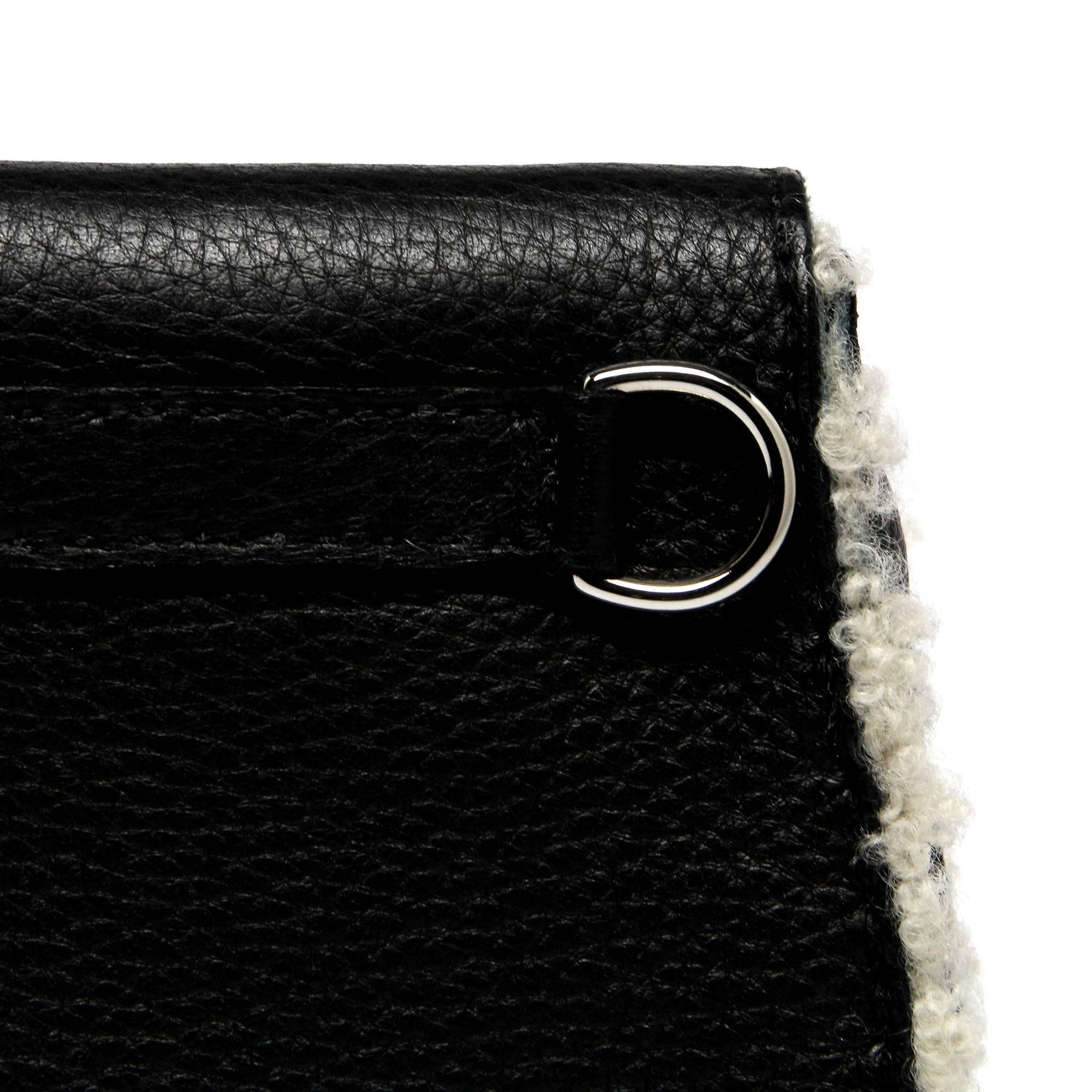 Hermes Shearling Purse Belt Black Palladium Hardware  For Sale 2
