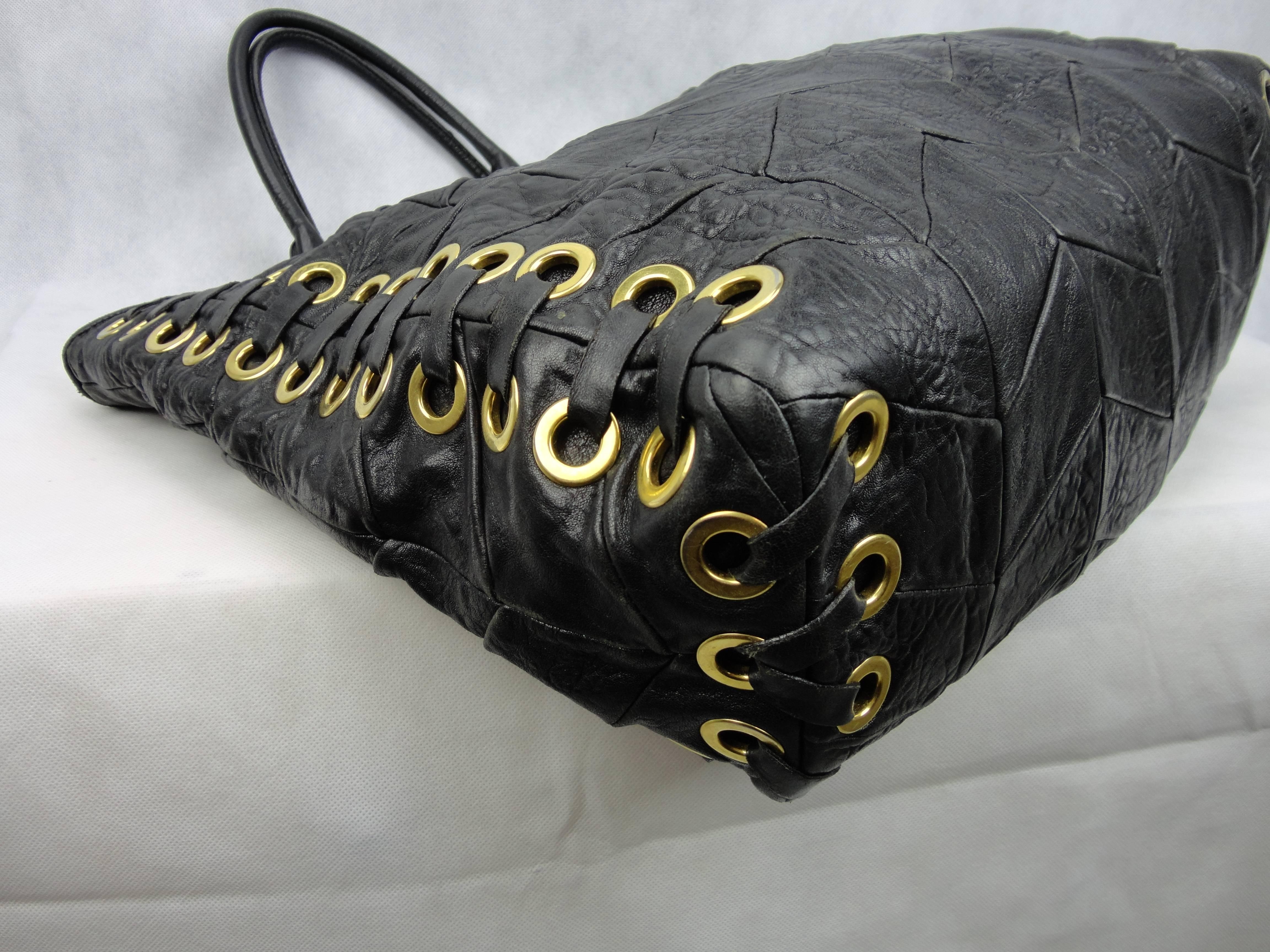 Women's Miu Miu Black Lambskin Patchwork Tote Bag