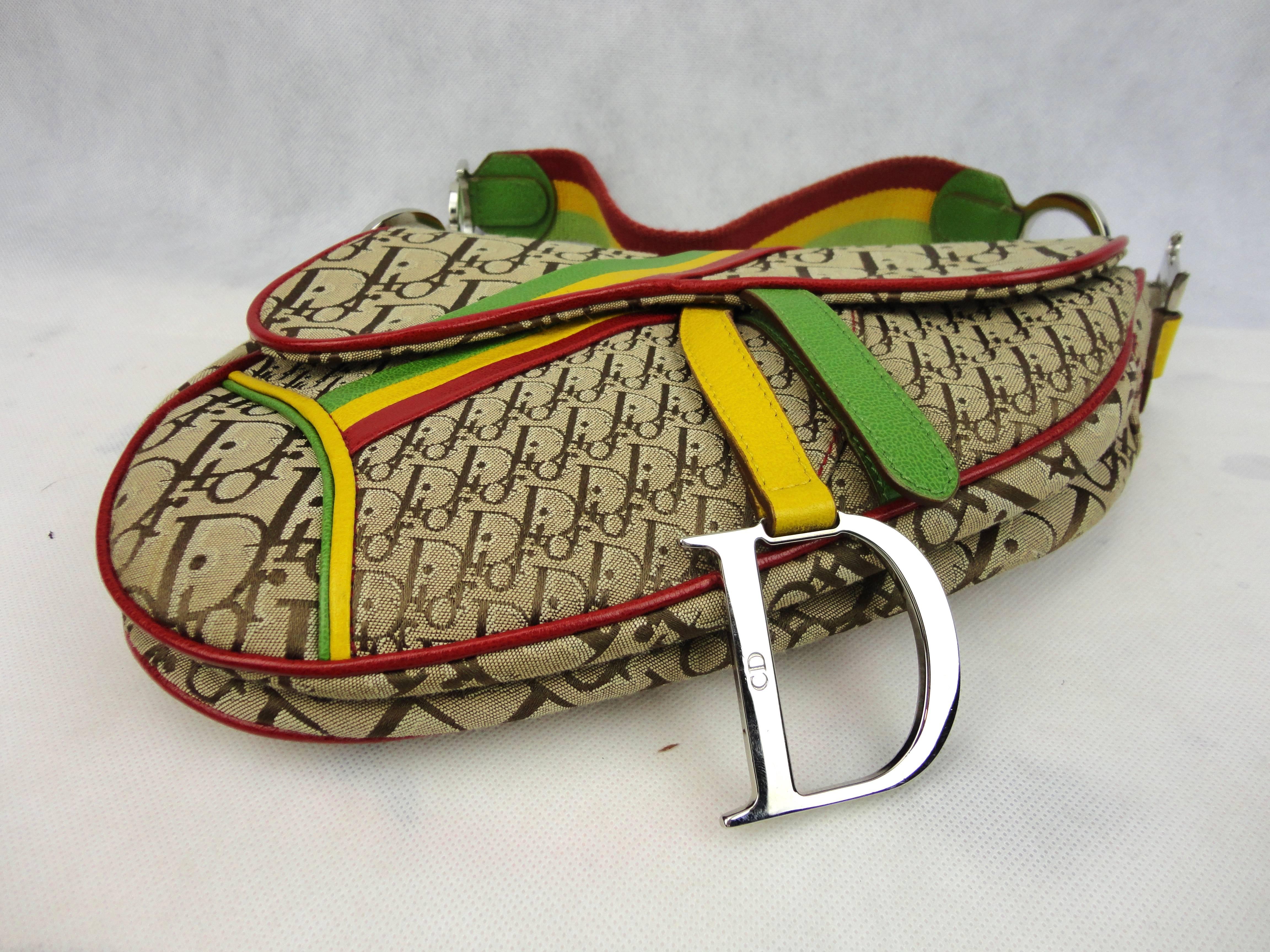 Christian Dior Monogram 'Rasta' Saddle Bag In Excellent Condition In Lisbon, PT