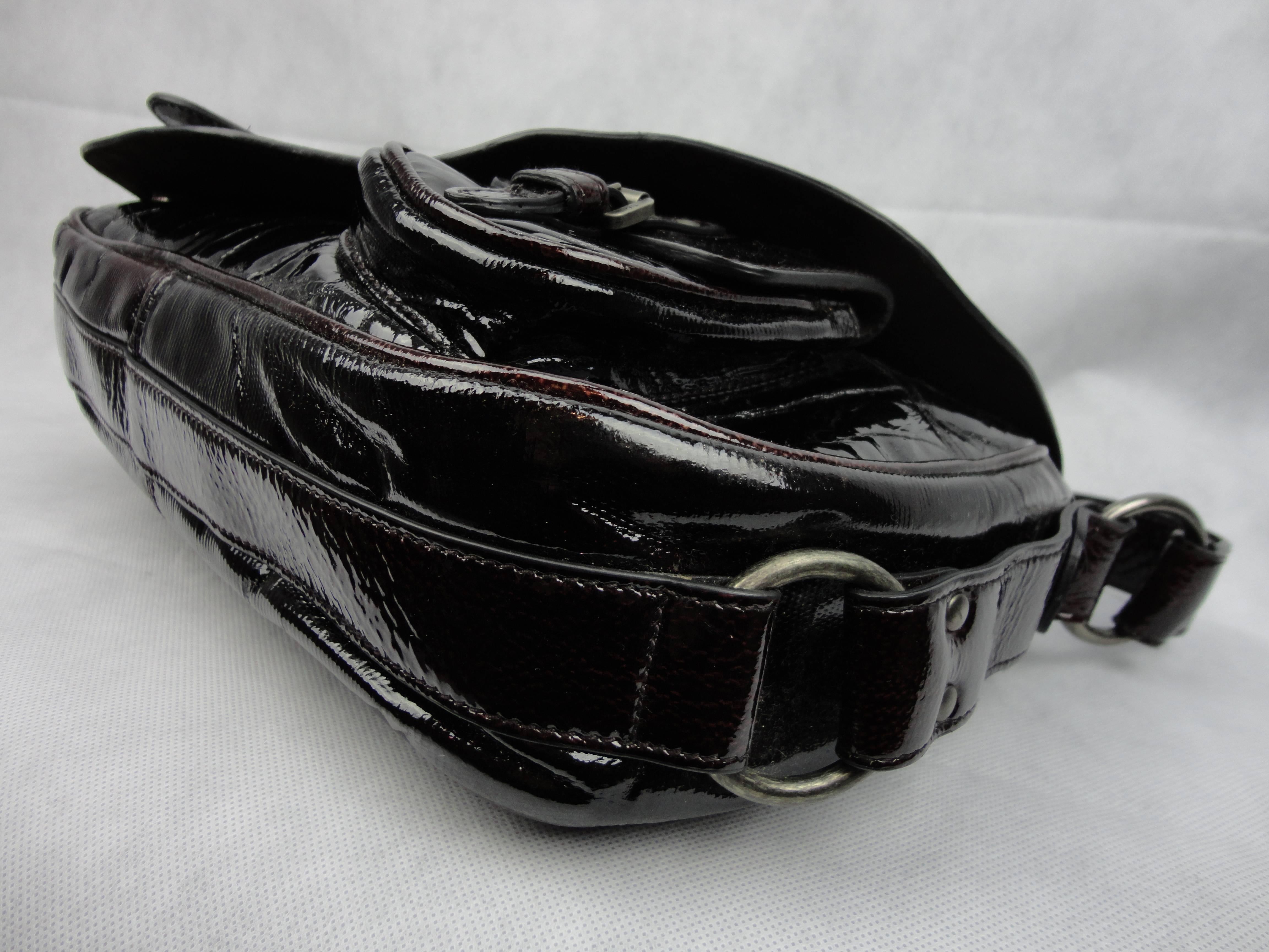 Christian Dior Croc Embossed Patent Leather Gaucho Bag In New Condition In Lisbon, PT