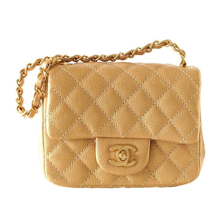 CHANEL bag MINI classic flap gold Caviar leather matte gold hdw NWT