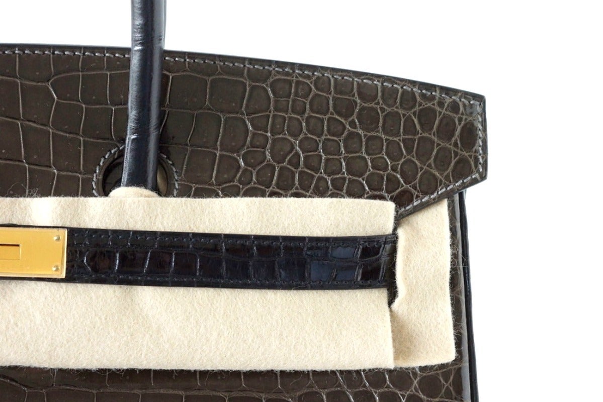 Hermès Birkin 25 Gris Elephant Crocodile Porosus Matte Gold Hardware GHW