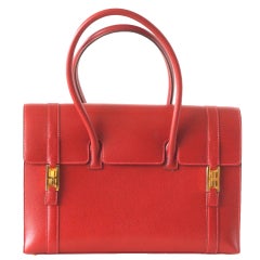Sac à main Hermès Drag 32 rouge vif rouge or finitions métalliques, rare