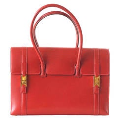 HERMES Drag bag 32 Vintage Rouge Vif gold hardware Rare 11