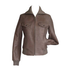 HERMES jacket taupe bison leather bomber 38 4 11