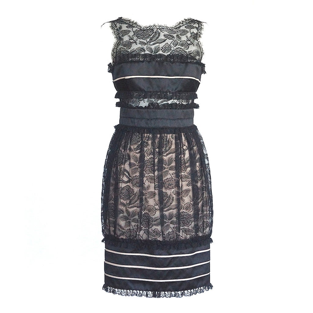 CHANEL dress black lace satin formal to cocktail  8