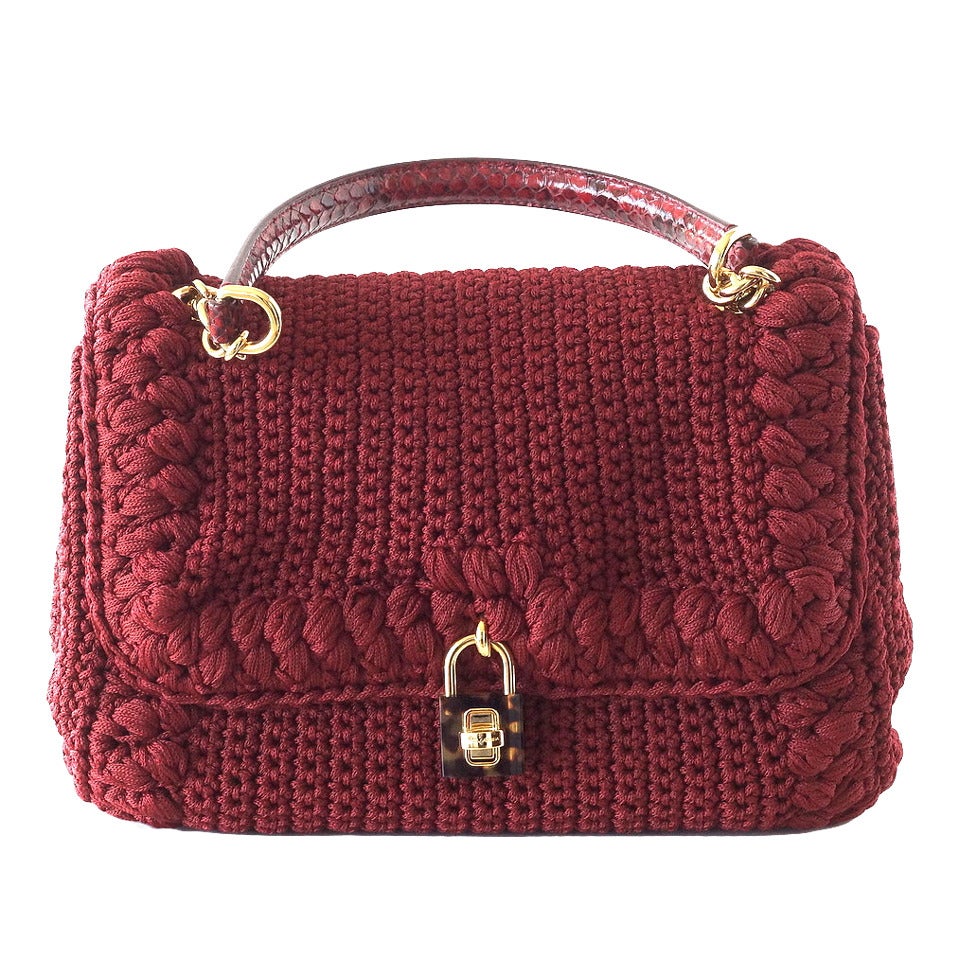 DOLCE&GABBANA bag jewel toned lush crochet snakeskin handle Mint For Sale