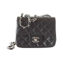 CHANEL bag Mini classic flap black caviar leather silver hardware
