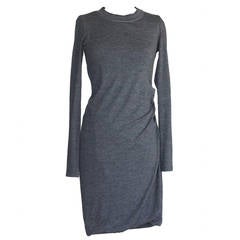 BRUNELLO CUCINELLI Dress Gray Wool Rouched Detail 6