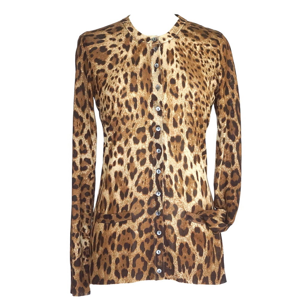 DOLCE&GABBANA sweater leopard silk 2 pocket cardigan fits 8 46 For Sale