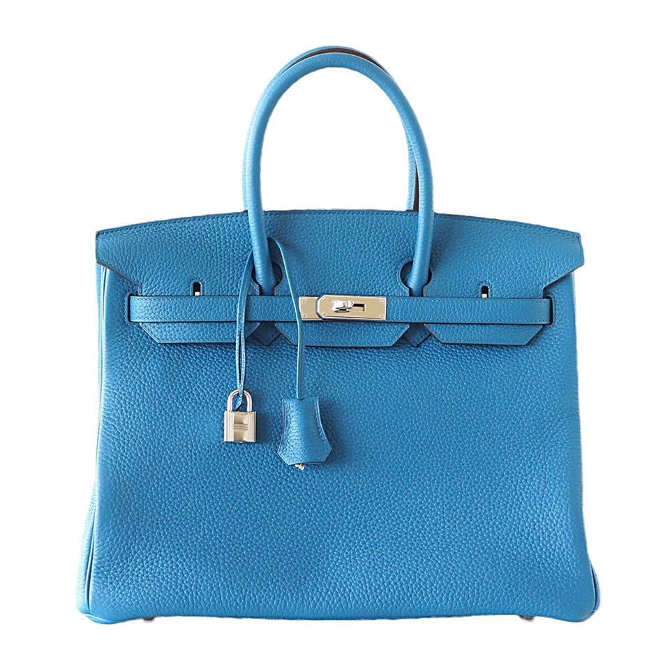 Hermes Birkin 35 Bag Blue Izmir Clemence Palladium Hardware