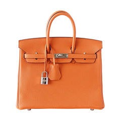 HERMES BIRKIN 25 Bag Iconic Rare H Orange Treasure Togo Palladium 12