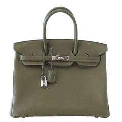 HERMES BIRKIN 35 Sac VERT VERONESE rare FJORD cuir Palladium