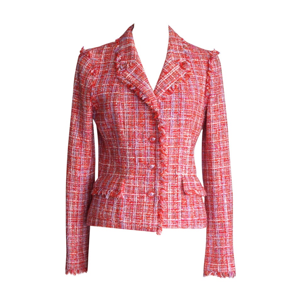 CHANEL 04P cotton tweed tailored jacket P23159V13865 Yellow x pink 42