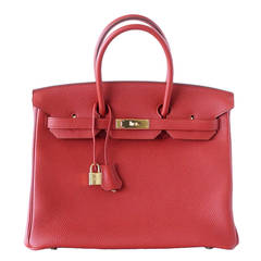 HERMES BIRKIN 35 Bag VERMILLION Red Togo Gold Hardware 9