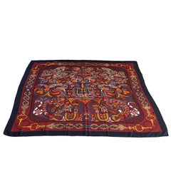 Hermes Scarf Shawl Folklore Motif Rich Color and Design Cashmere Silk Vintage