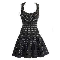 AZZEDINE ALAIA Dress Black Silver Detail Full Skirt 40 6 nwt Striking 5