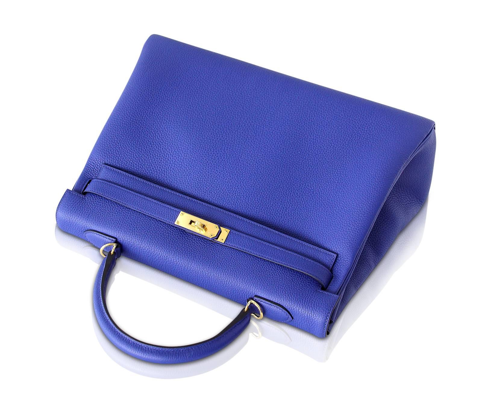 Women's or Men's Hermes Retourne Blue Electric GWH Togo Kelly 35 Bag