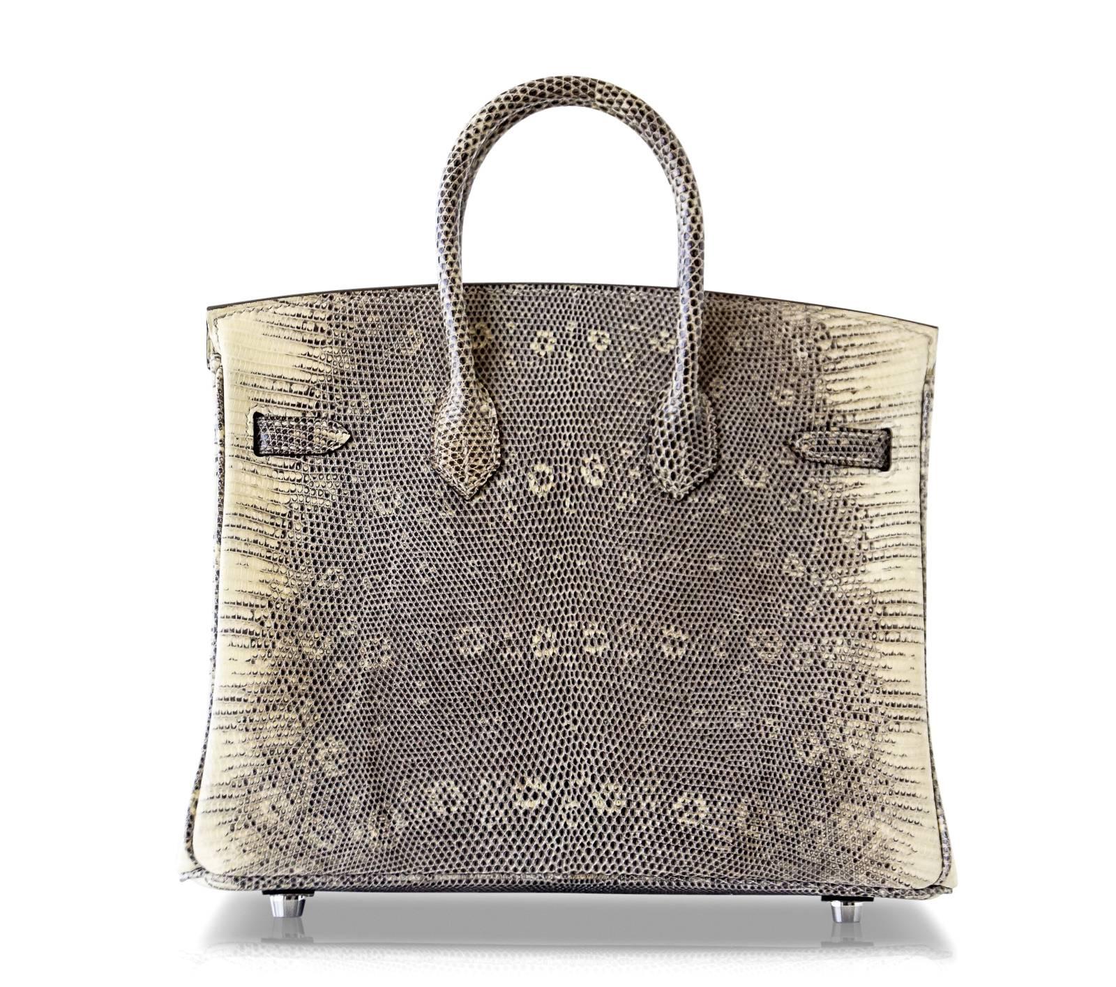 Hermes Ombre Lizard Palladium Hardware Birkin 25 Bag  In New Condition In Miami, FL