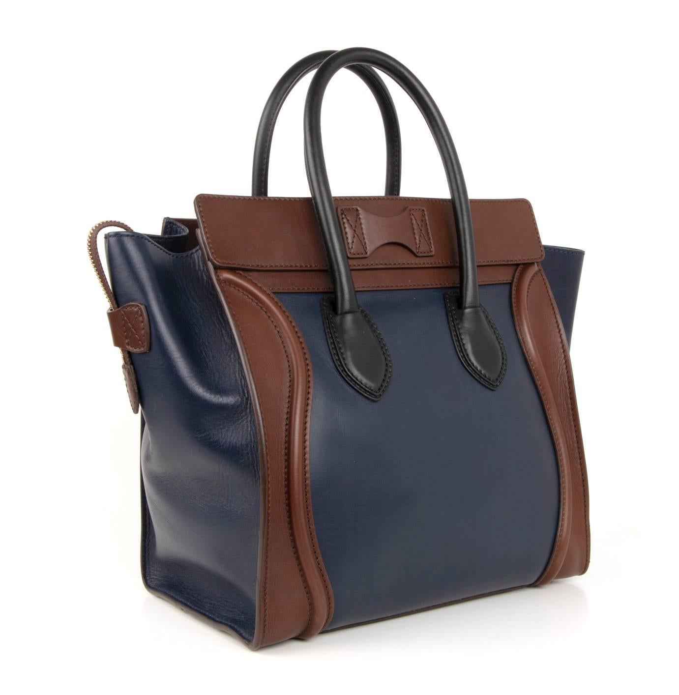 Celine Phantom Medium Dreifarbige Tragetasche in Marineblau, Braun und Schwarz  im Angebot 4