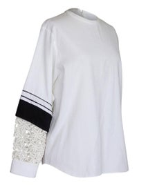 Chloe Black and White Unique Sleeve Flower Cutout Tunic Top