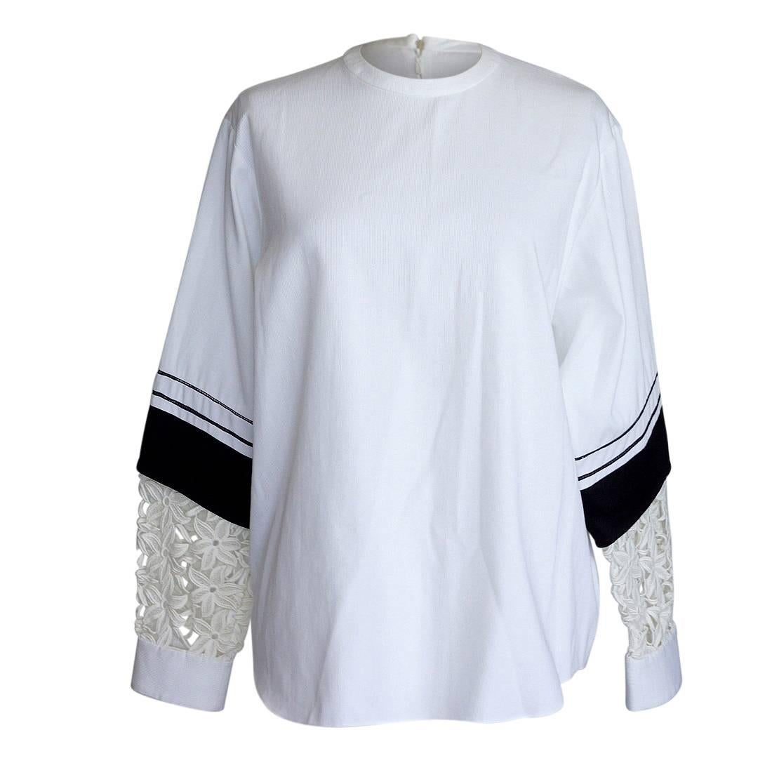 Chloe Black and White Unique Sleeve Flower Cutout Tunic Top  