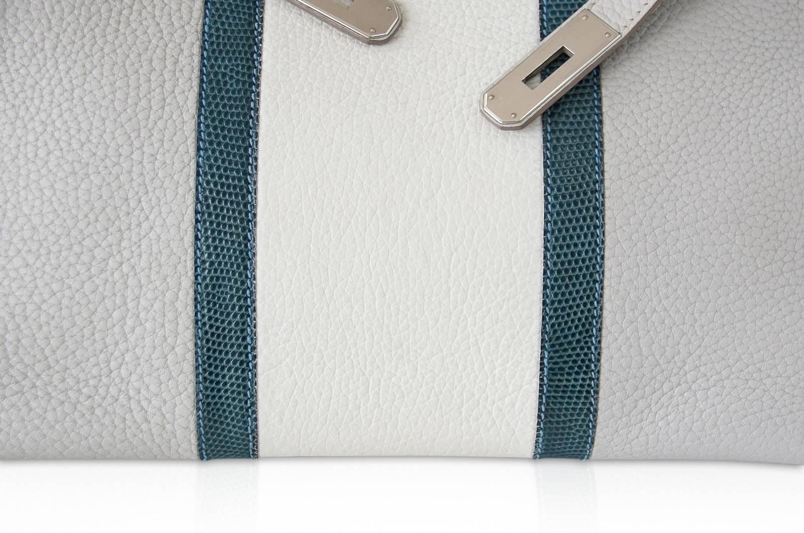 Gray Hermes Gris Perle Club Mykonos Lizard White Clemence Palladium Birkin 35 Bag