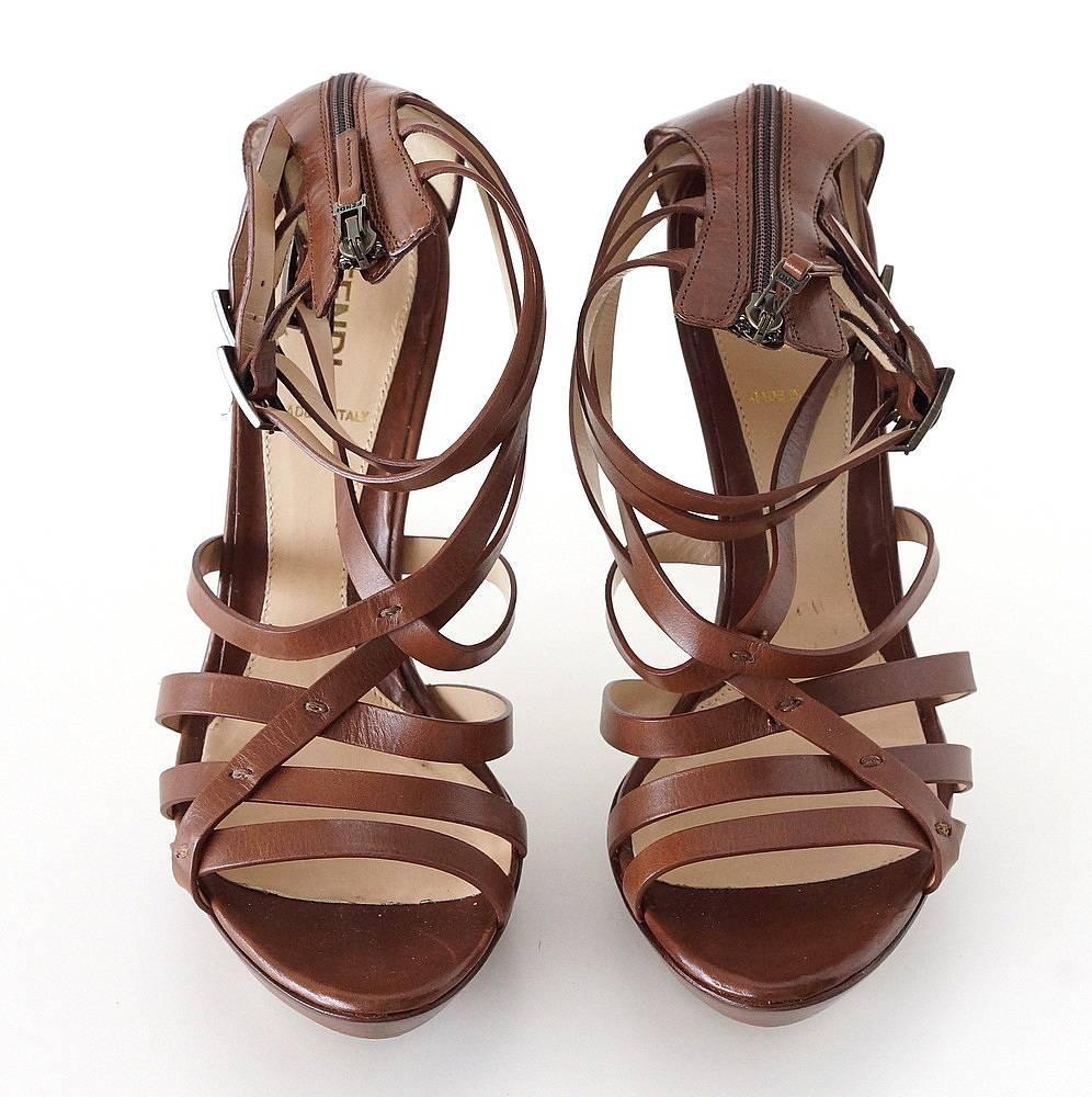 Women's Fendi Shoe Strappy Ankle Strap Platform Cognac 37 / 7