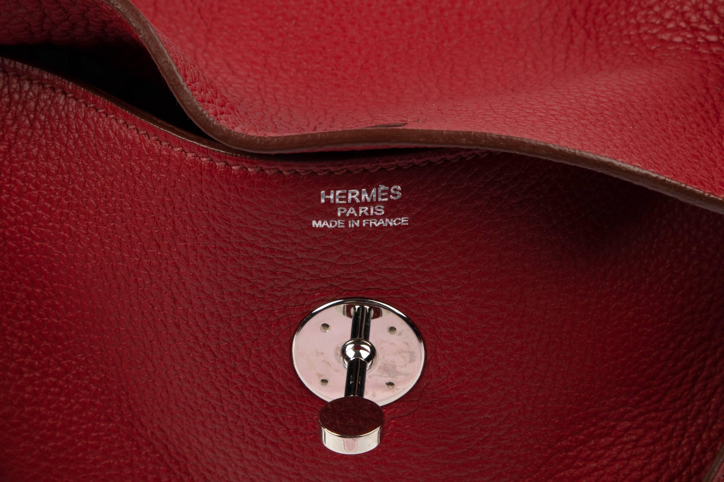 Red Hermes Bag Lindy 34 Rouge Clemence Palladium