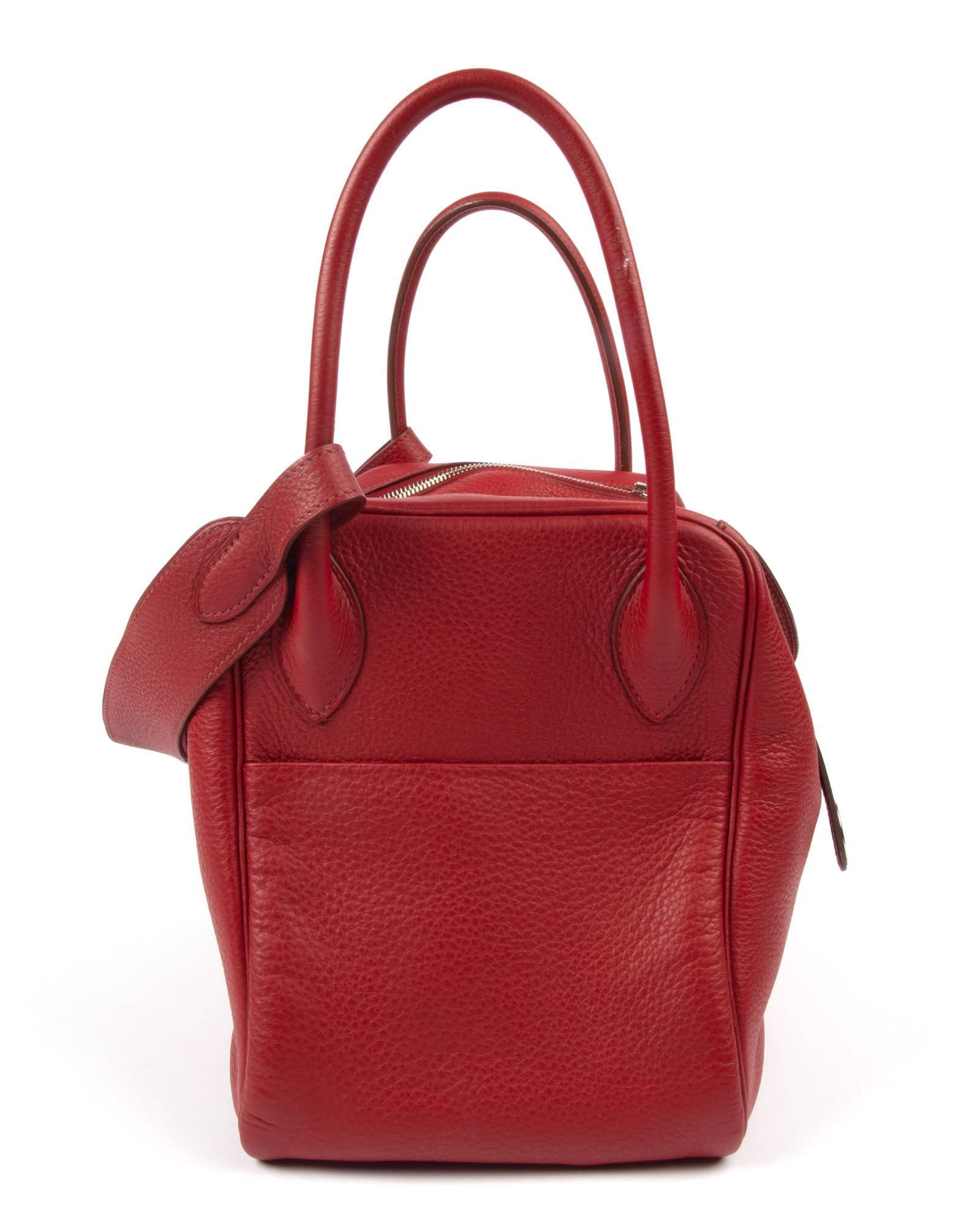 Hermes Bag Lindy 34 Rouge Clemence Palladium In Excellent Condition In Miami, FL
