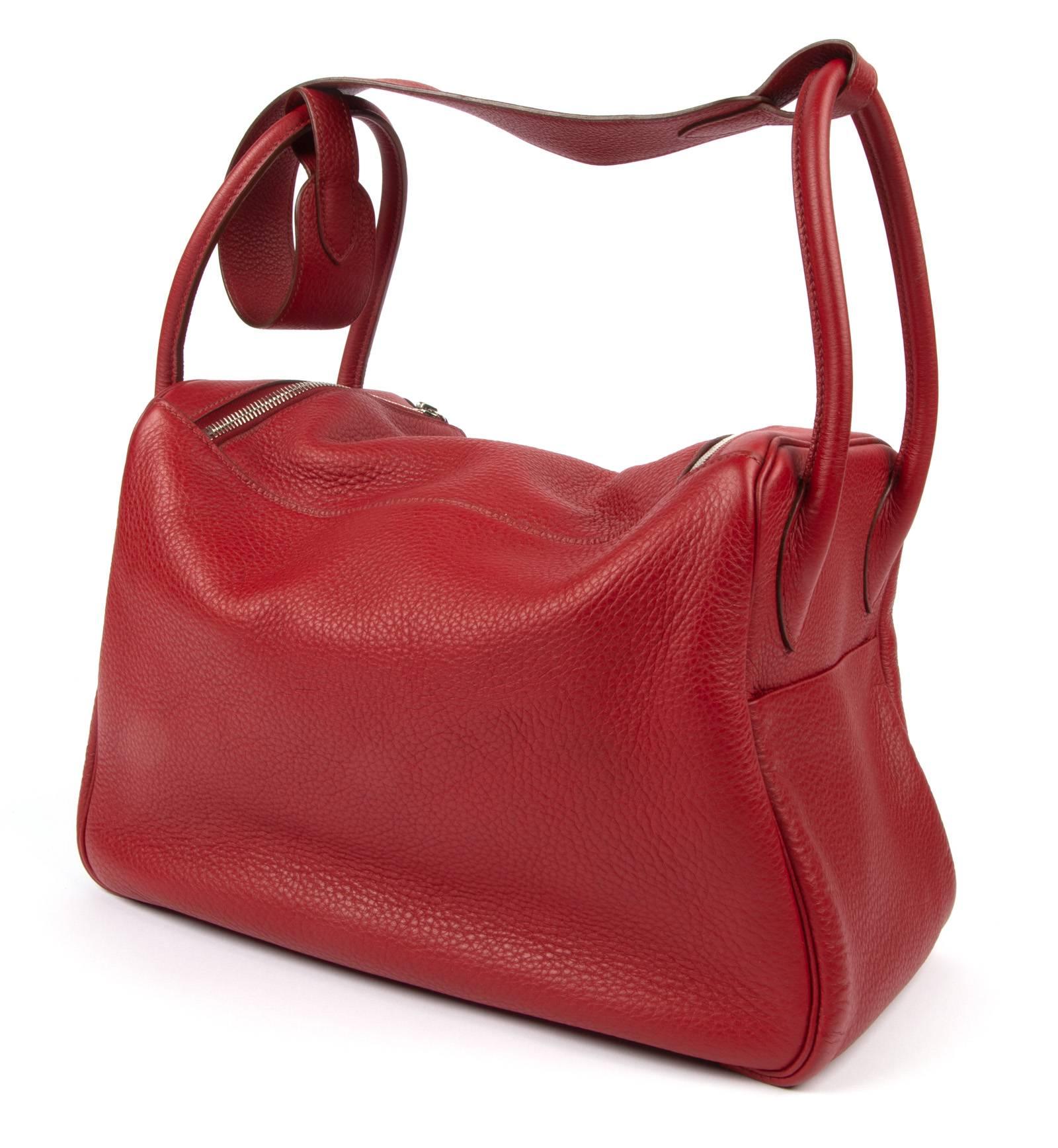 Women's Hermes Bag Lindy 34 Rouge Clemence Palladium