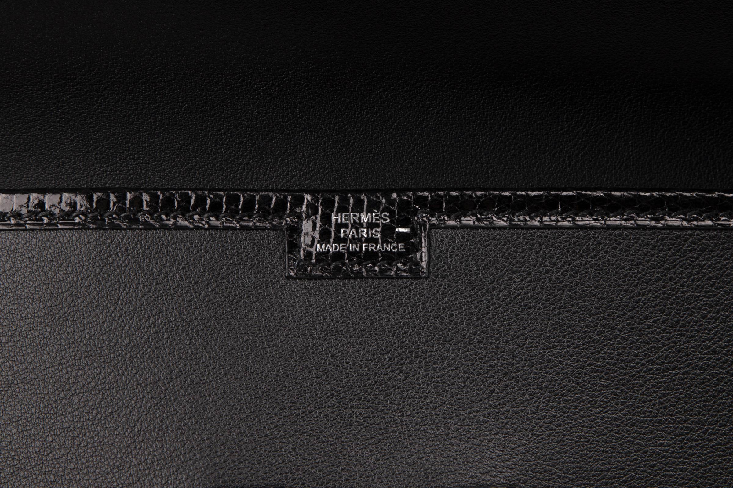 Hermes Jige Elan Bag Black Swift w/ Lizard Clutch New 3