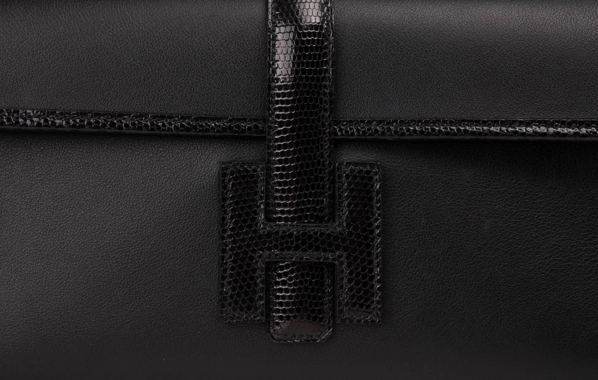 Hermes Jige Elan Bag Black Swift w/ Lizard Clutch New In New Condition In Miami, FL