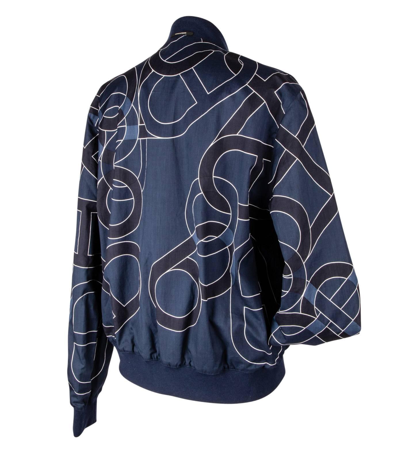Hermes Men's Jacket Chaine D'Ancre Blue Reversible Windbreaker 50 / 40 New For Sale 2