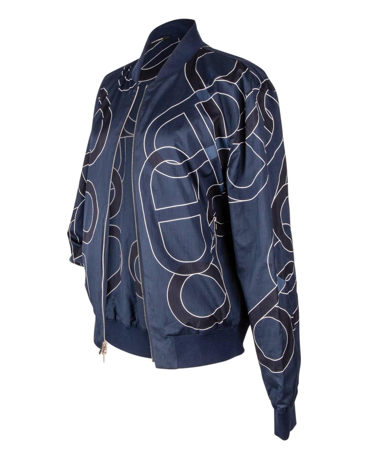 Black Hermes Men's Jacket Chaine D'Ancre Blue Reversible Windbreaker 50 / 40 New For Sale