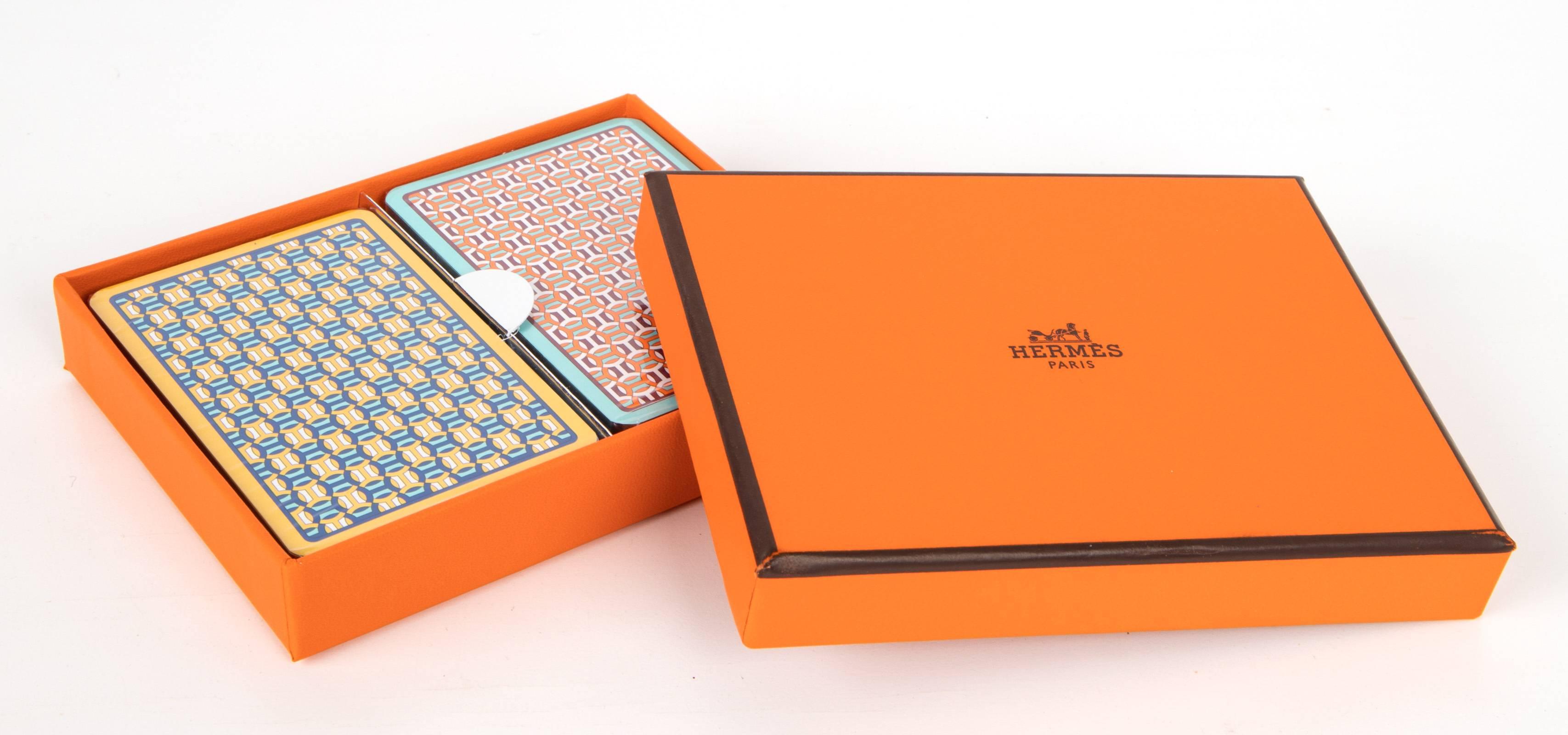 Orange Hermes Playing Cards Set of Chain De Ancre Design New
