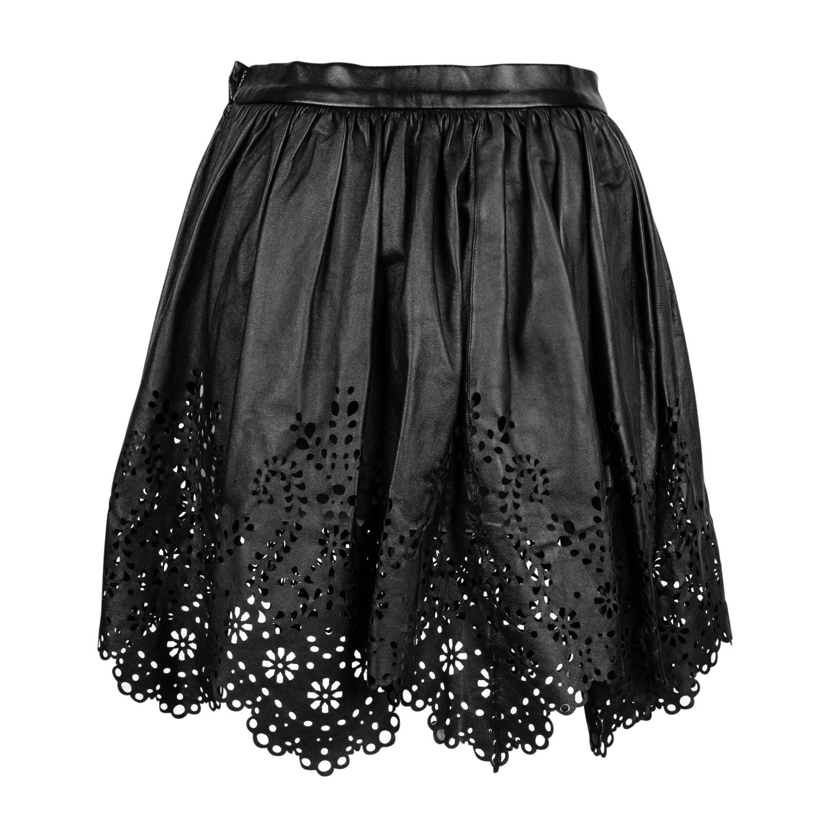 Black Chloe Skirt Leather Opening Ceremony Laser Cut S  For Sale