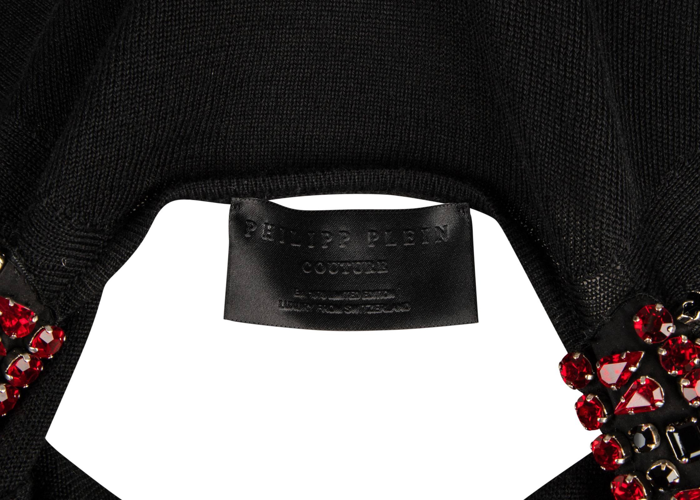 Philipp Plein Couture Top Jeweled Neckline V Neck Sweater L  Like New 3