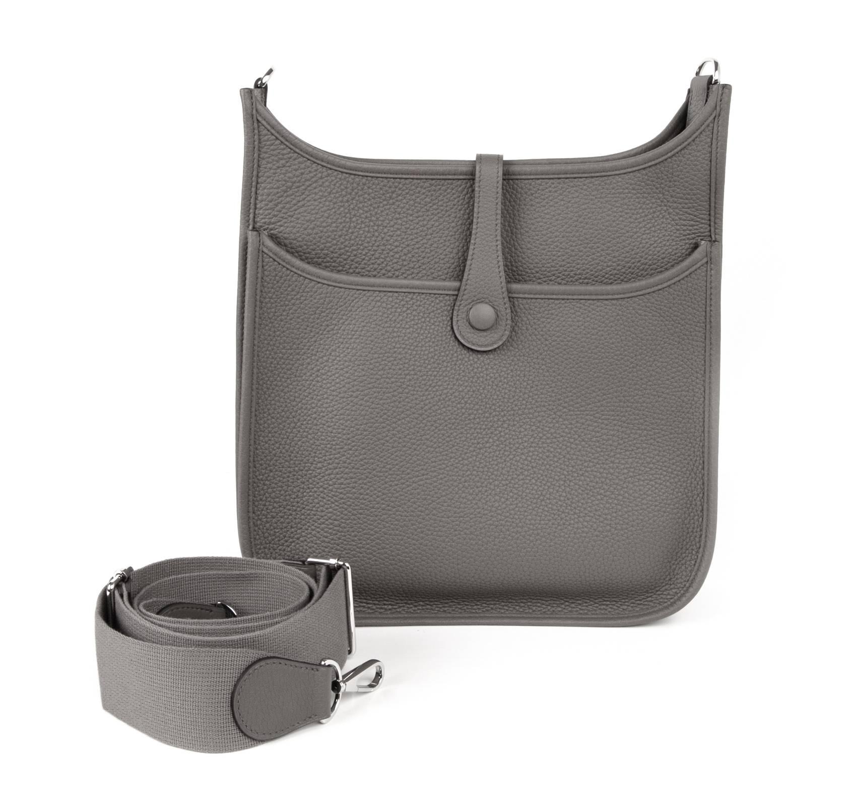 Gray Hermes Evelyne PM Bag Etain Cross Body Clemence Leather