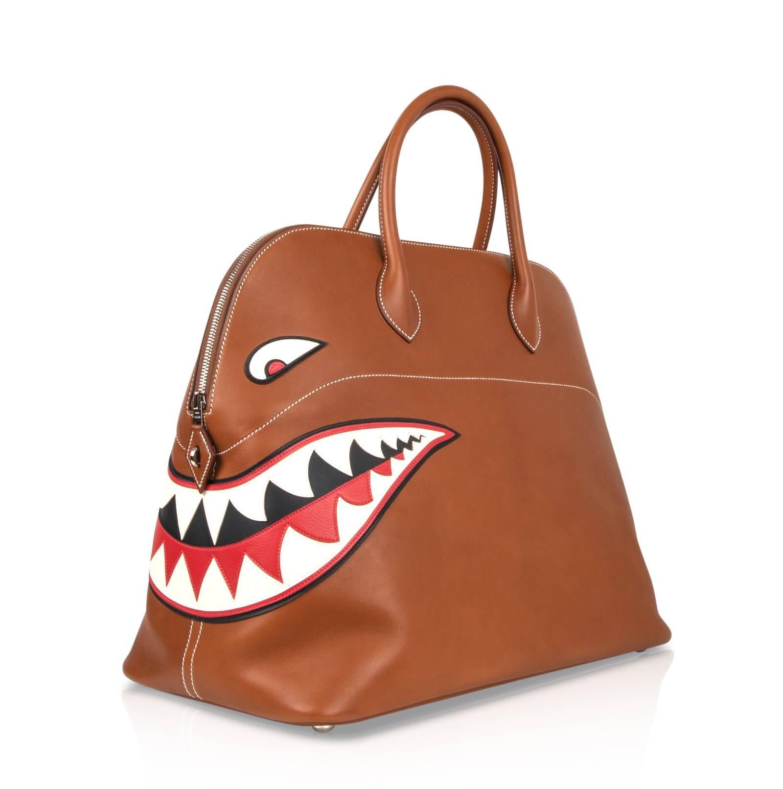 Hermes Barenia Leather Ltd Ed Runway Shark Bolide Monster Bag In New Condition In Miami, FL